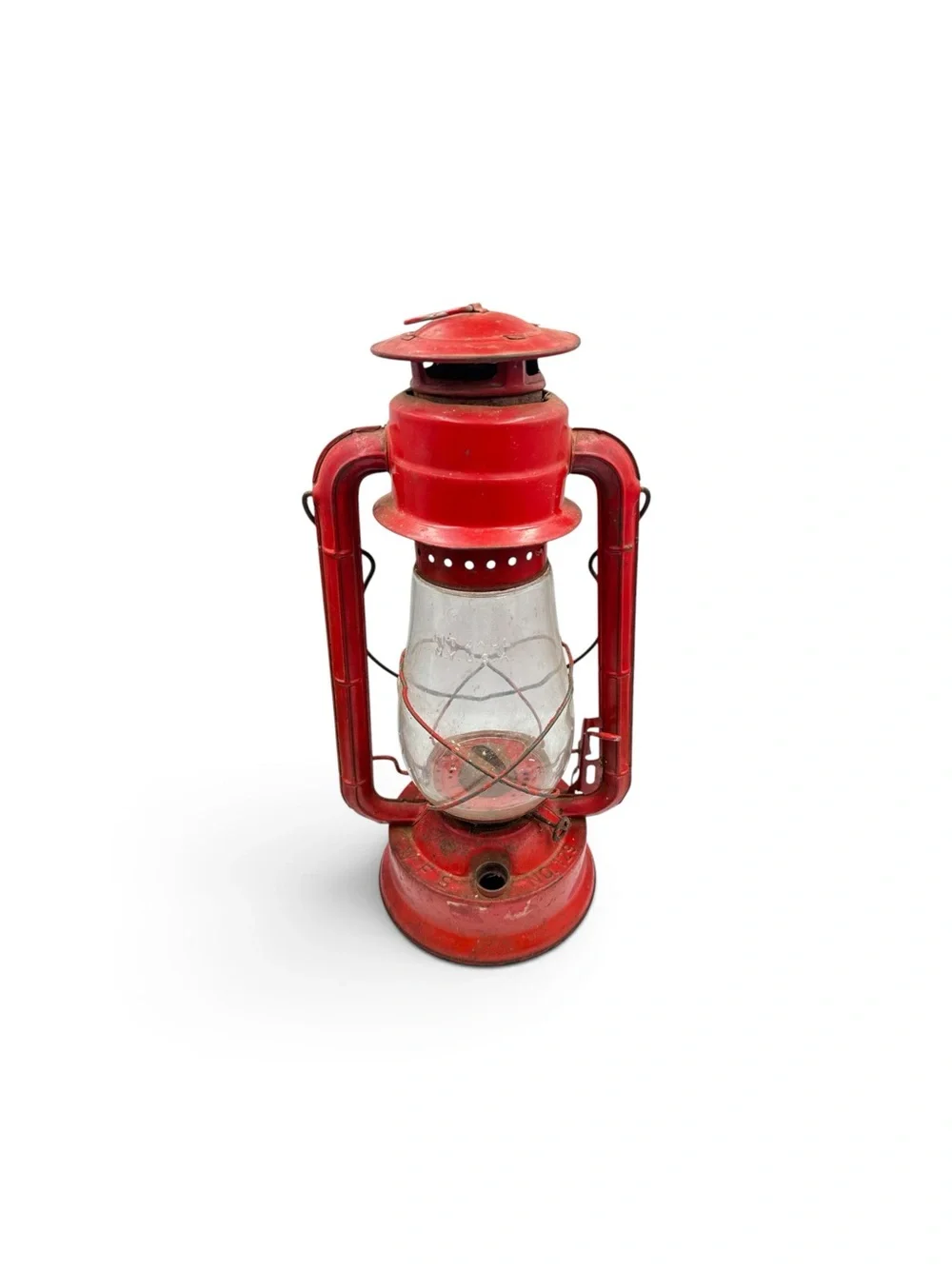 Vintage Red Kerosene Oil Lantern Original Globe Rustic Farmhouse Decor 15”